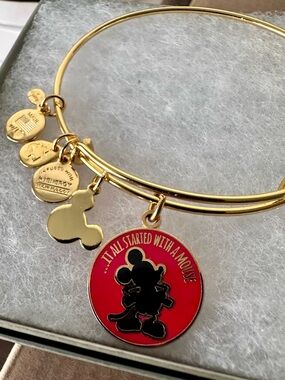 ALEX and ANI 2014 DISNEY IT ALL STARTED WITH A MOUSE CHARM BANGLE GOLD FINISH